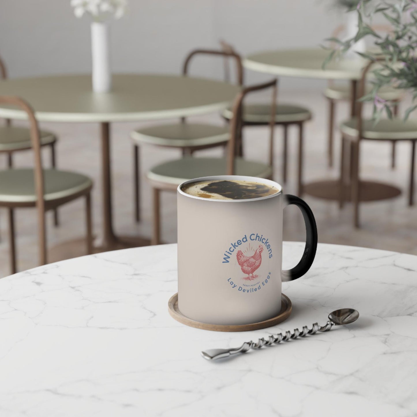 Wicked Chickens Lay Deviled Eggs Mug, Funny Color Changing Coffee Cup, Farmhouse Kitchen Gift, Chicken Lover Mug, Sassy Poultry Ceramic Mug