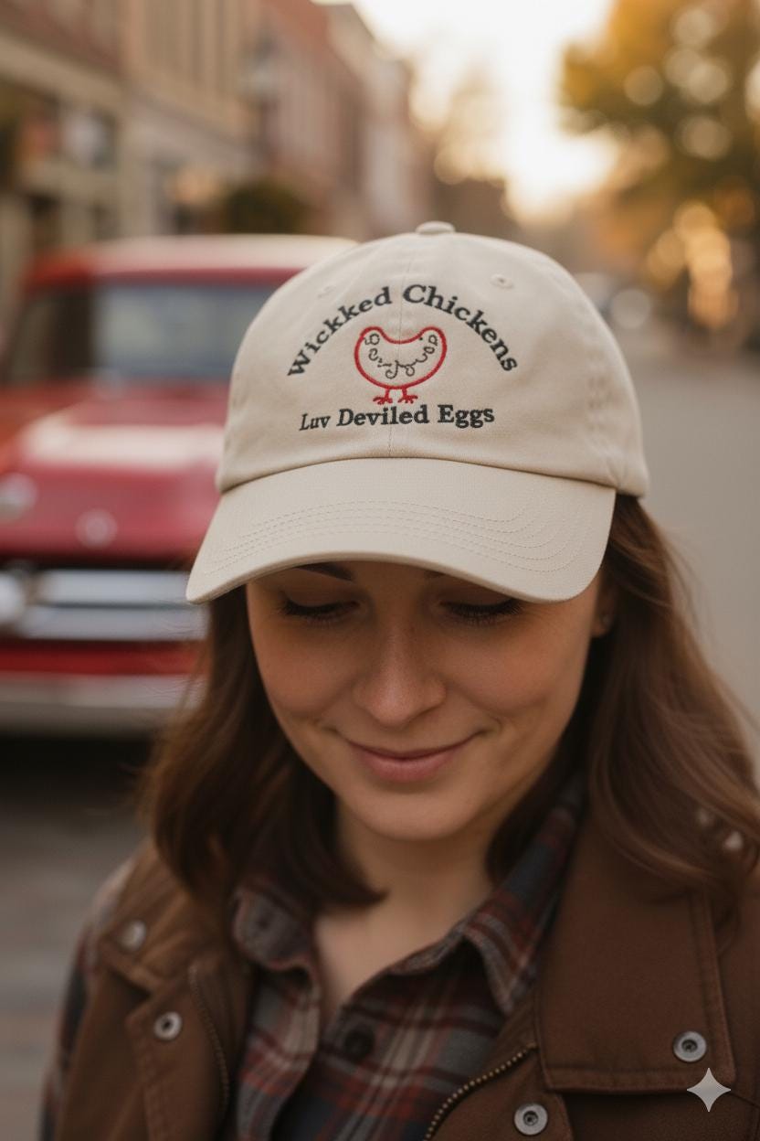 Wicked Chickens Lay Deviled Eggs Distressed Hat - Funny Chicken hat, Chicken Baseball Cap, Funny farm hat, farmer, chicken lover