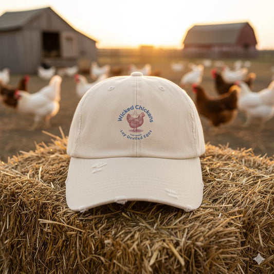 Wicked Chickens Lay Deviled Eggs Distressed Hat - Funny Chicken hat, Chicken Baseball Cap, Funny farm hat, farmer, chicken lover