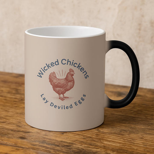 Wicked Chickens Lay Deviled Eggs Mug, Funny Color Changing Coffee Cup, Farmhouse Kitchen Gift, Chicken Lover Mug, Sassy Poultry Ceramic Mug